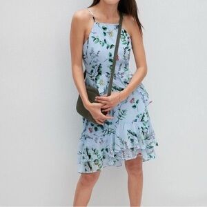 Banana Republic Sky Blue Floral Asymmetrical Ruffle Dress
